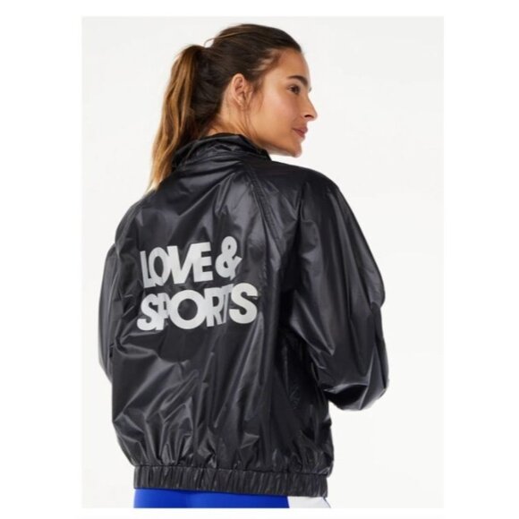 Love & Sports Womens Black track Windbreaker Jacket Size XL Polyester zip - Picture 1 of 9